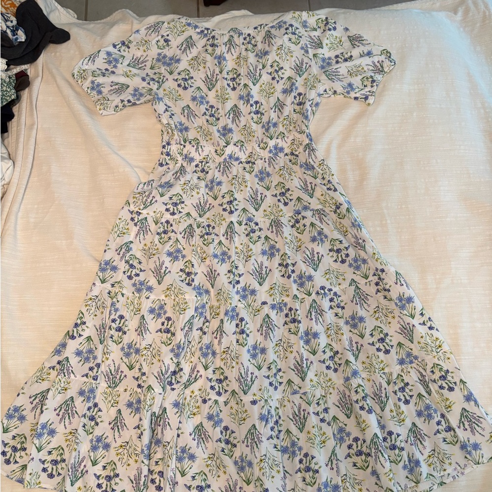LOFT White Maxi Dress with Blue & Green Floral Print